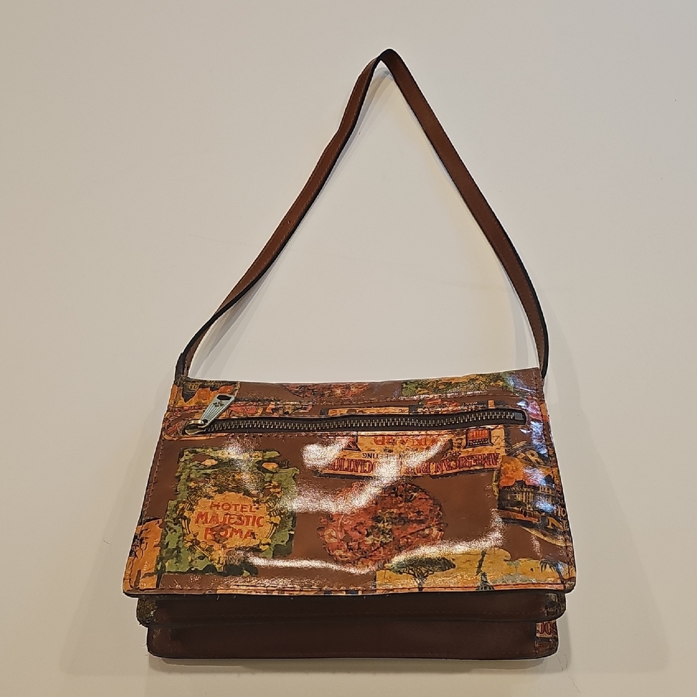 Patricia Nash Brown Multi-Color Travel Stamp Shoulder Bag 9"x7" - Picture 4 of 12